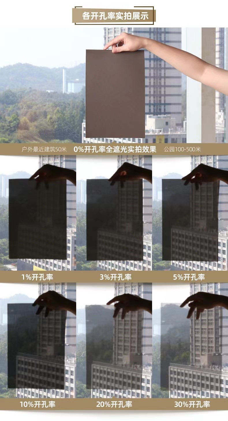 防風卷簾面料不同開孔率透光效果